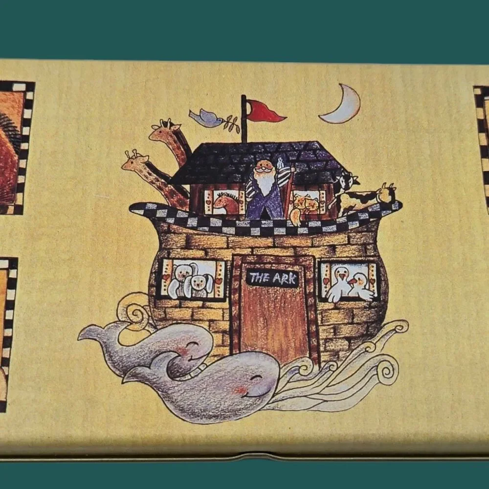 Rare 1996 Vintage Tin Pencil Case Cosmetic Retro Trinket Box Biblical Noahs Ark
